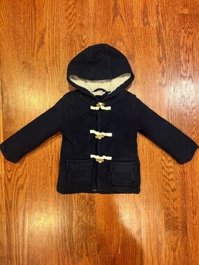 John Lewis and Partners 18-24m navy sherpa lined hooded peacoat